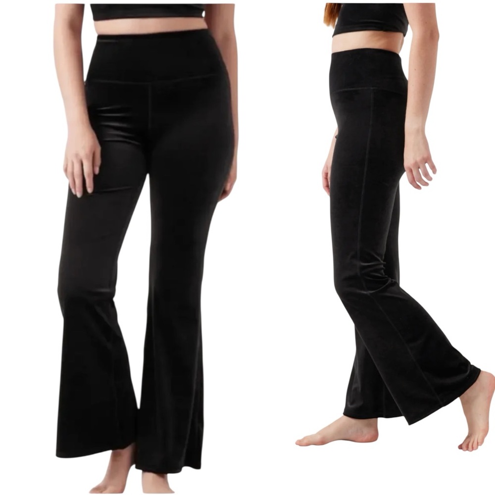 ATHLETA Elation Velvet Flare Pant Black Size S Cozy Winter Comfy Loungewear
